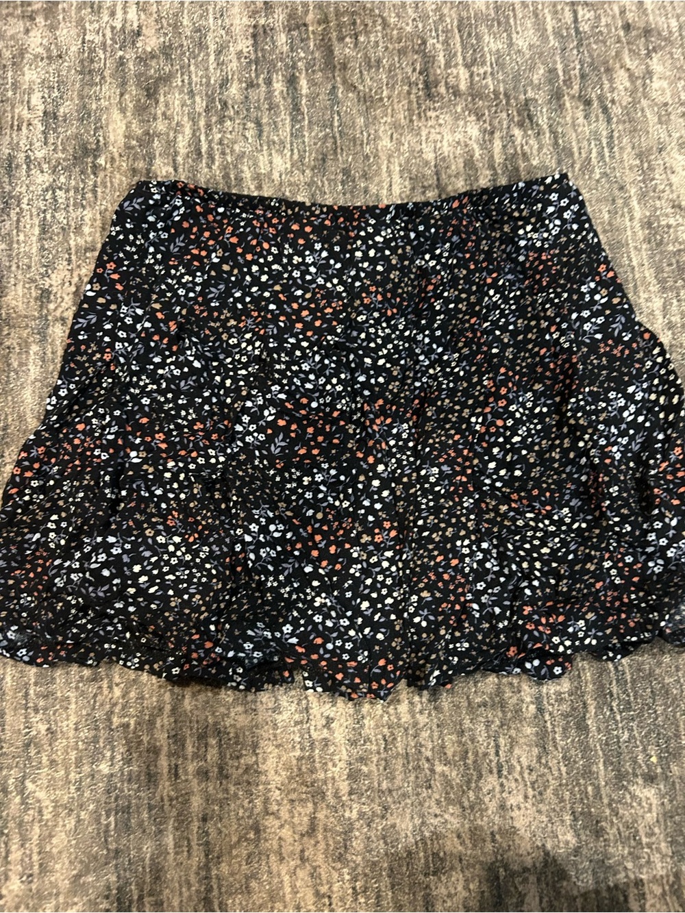 Floral Ruffle Mini Skirt - Black with Blue & Rust Accents